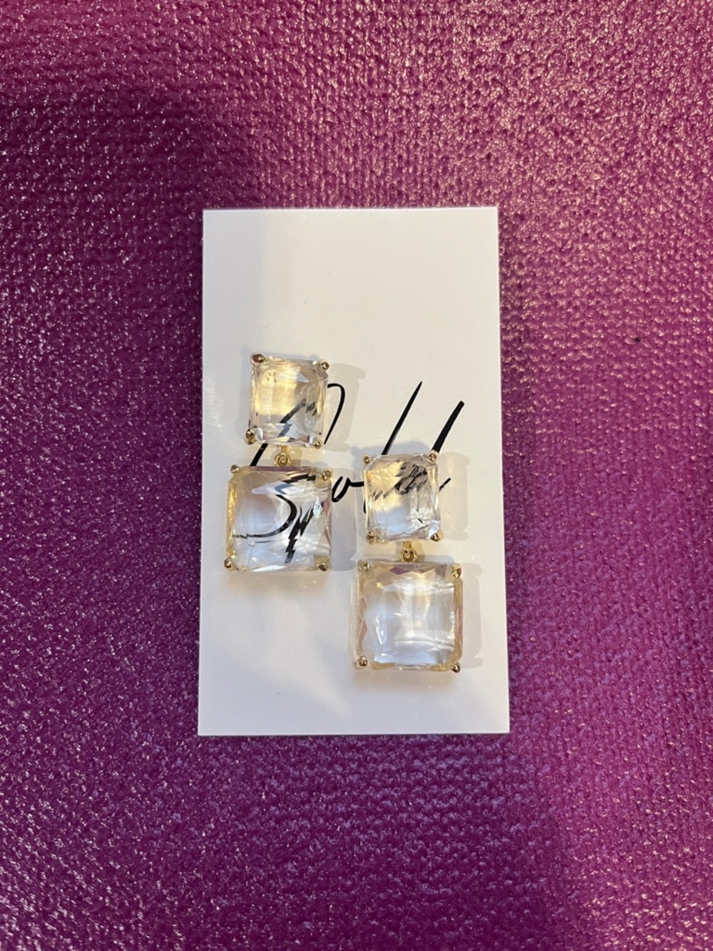 Clear Square Drop Earrings - Gold Setting